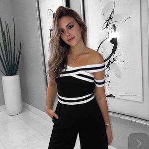 Bebe Monochrome Striped Jumpsuit